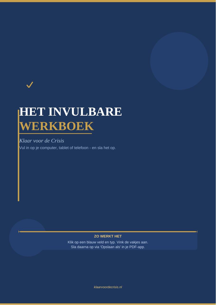 Voorblad van het invulbare werkmateriaal in het Persoonlijk Crisiscentrum